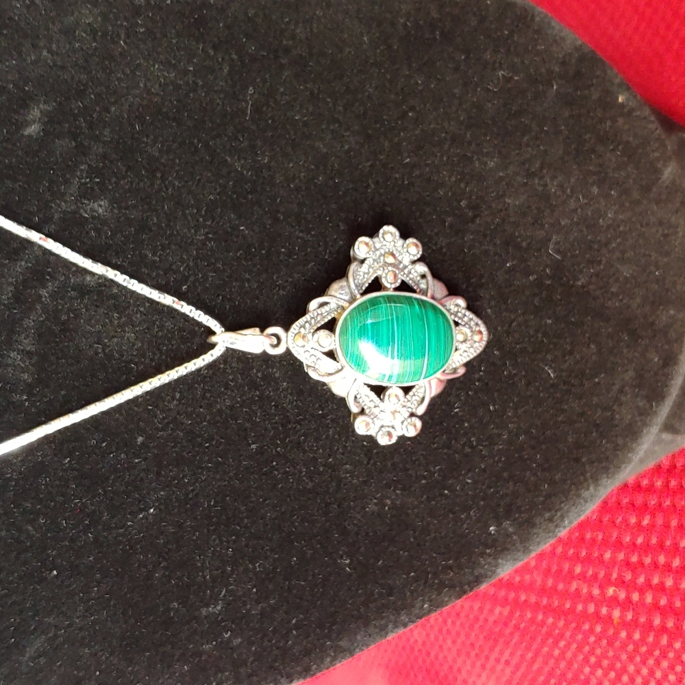 VTG 925 sterling malachite and marcasite necklace